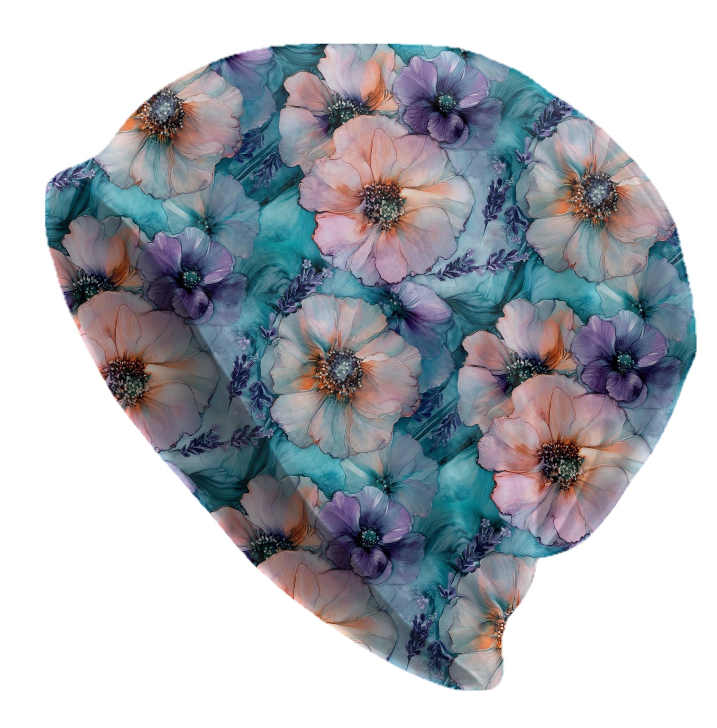 Dreamy Wildflowers Slouchy Beanie – Soft Pastel Floral Bonnet, Thin Stretchy Skull Cap for Men & Women, Watercolor Meadow Print Hat