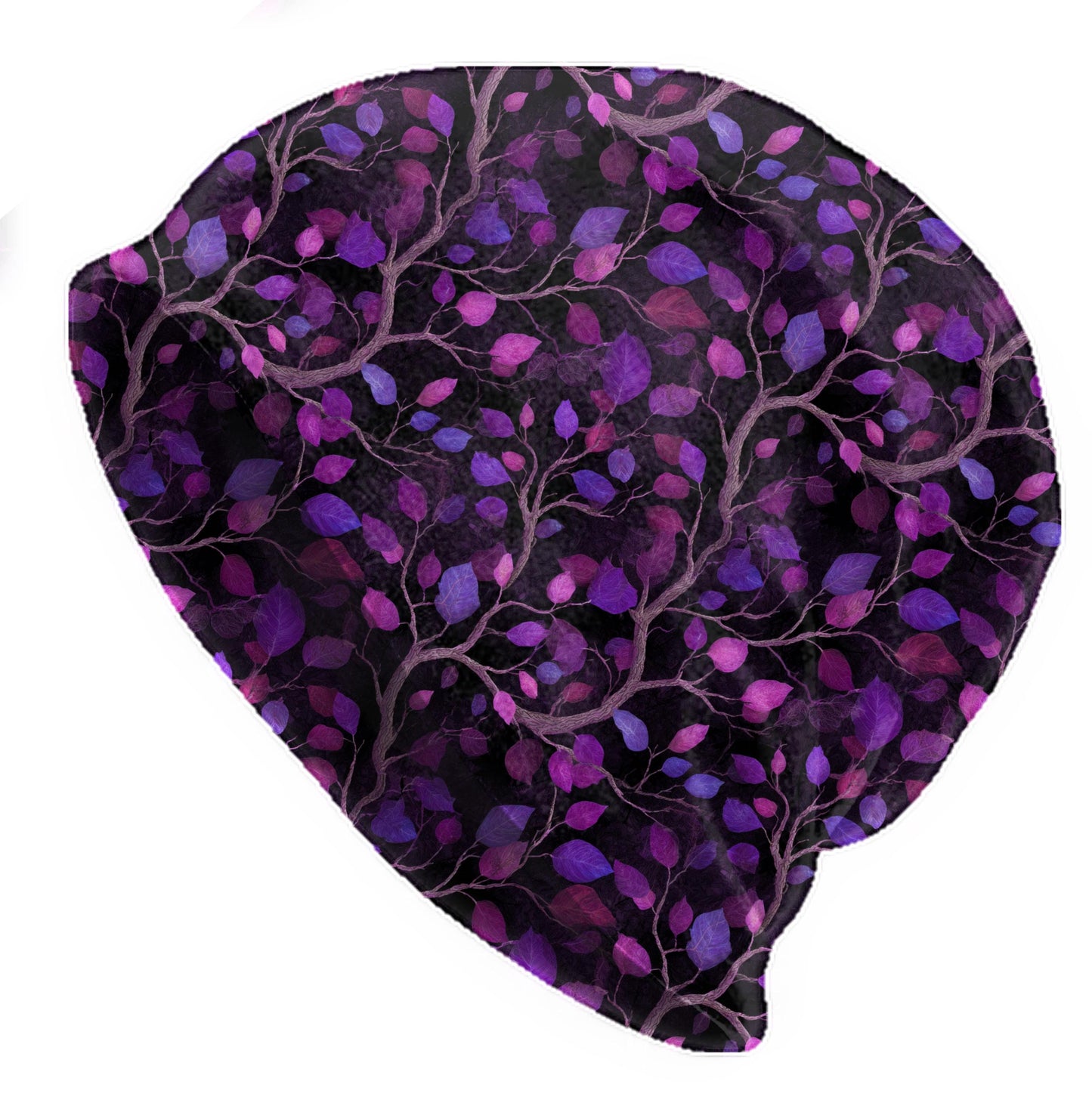 Purple Forest Leaves Slouchy Beanie – Soft Lightweight Skull Cap, Thin Bonnet Hat for Men & Women, Night Woodland Leaf Pattern
