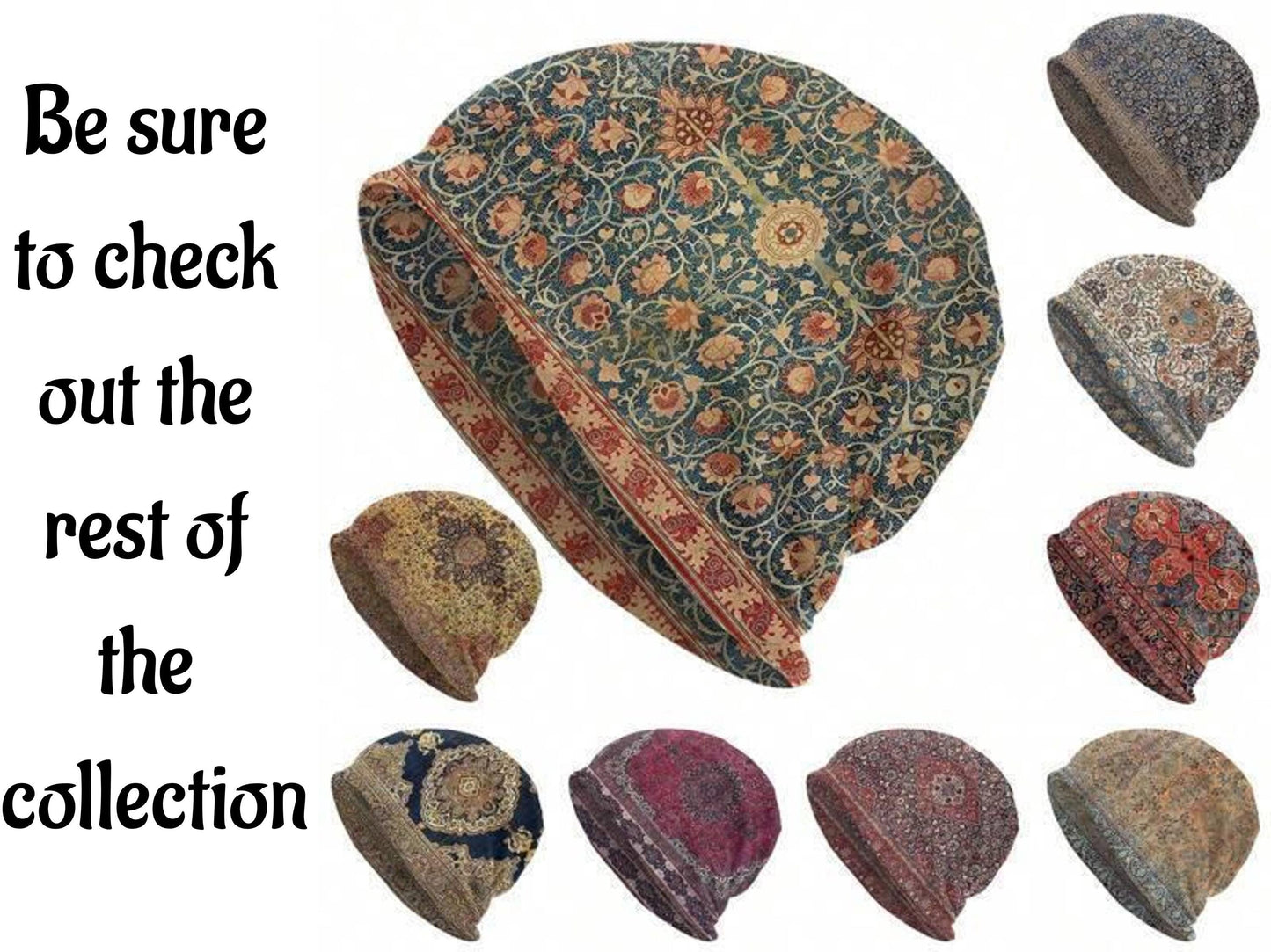 Mens Beanie Womens Floral Pattern Summer Hat Beanie Headwear Lightweight Beanie Skull Cap Bonnet Vintage Style Skully Wildflowers Red Green