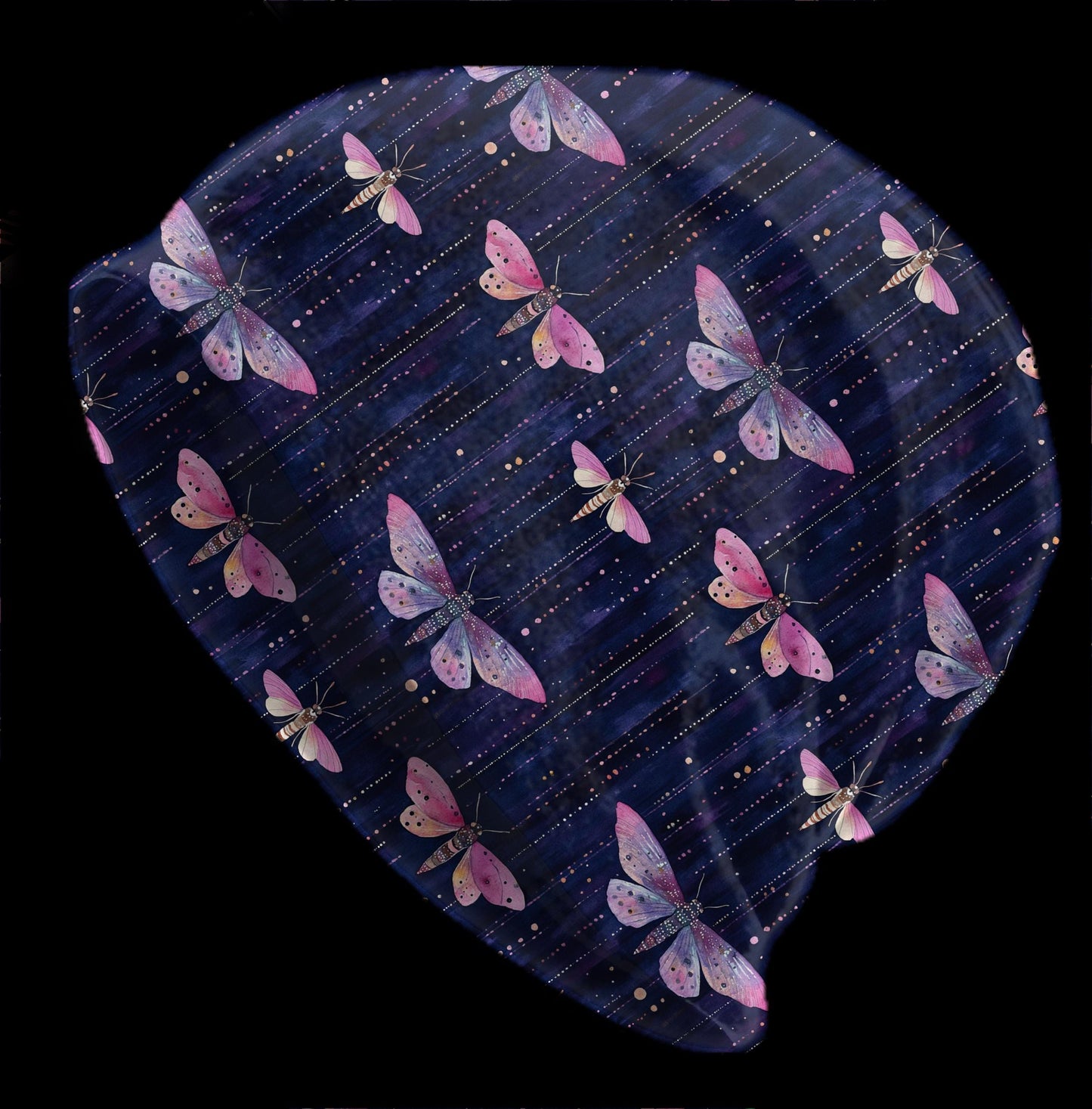 Midnight Moth Slouchy Beanie – Pink Purple Butterfly Print Skull Cap, Soft Breathable Beanie Hat for Men, Fall Beanie, Womens Skull Cap