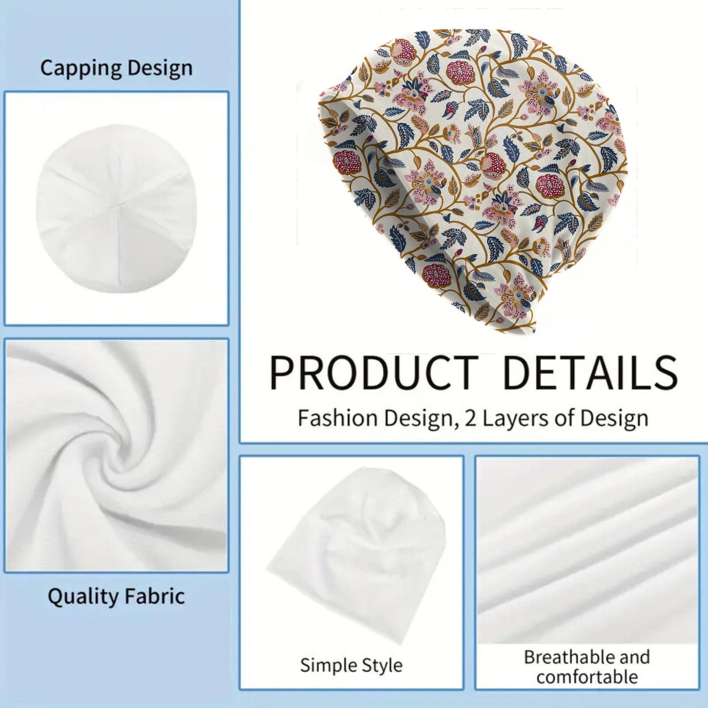 Pomegranate Floral Slouchy Beanie – Vintage Botanical Folk Art Skull Cap, Soft Breathable Beanie Hat for Men & Women