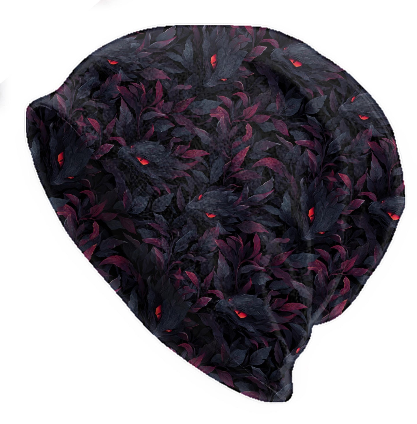 Dark Foliage Red Eyes Slouchy Beanie – Soft Lightweight Skull Cap, Thin Bonnet Hat for Men & Women, Spooky Night Pattern