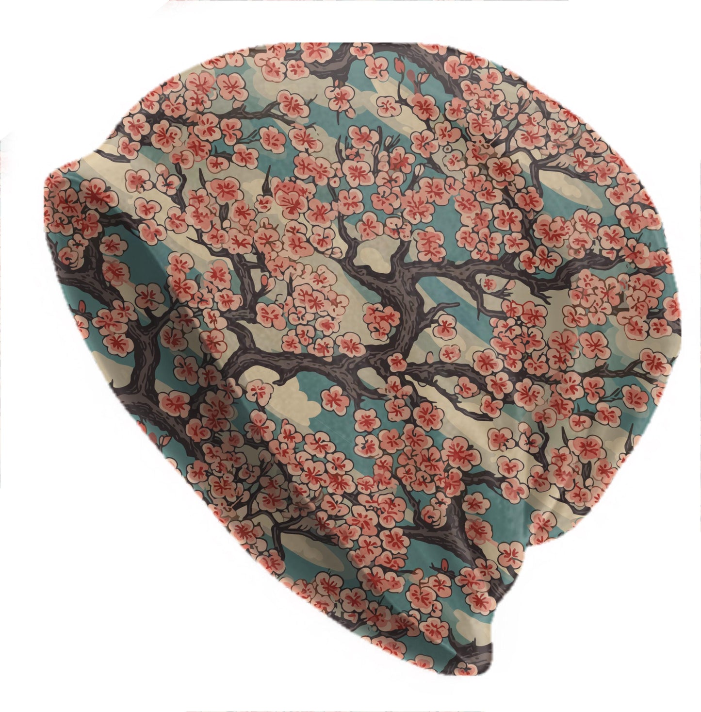 Cherry Blossom Beanie – Thin Soft Slouchy Hat with Japanese Sakura Floral Print – Made to Order Women’s Hat & Men’s Beanie
