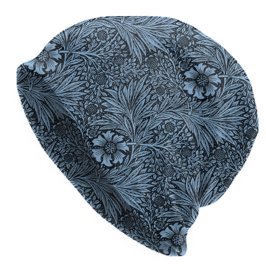 William Morris Midnight Marigold Blue Floral Beanie – Vintage Botanical Slouchy Hat – Thin Soft Made to Order Women’s Hat & Men’s Beanie
