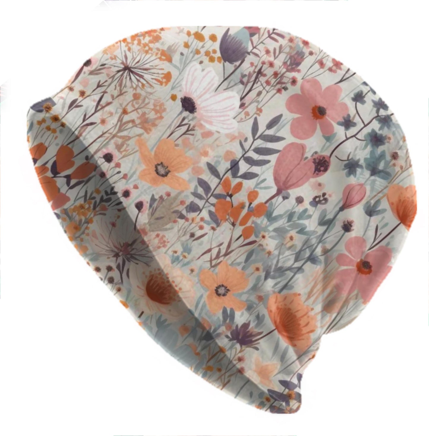 Thin Floral Slouchy Beanie Bonnet, Soft Lightweight Stretch Cap for Men & Women,  Perfect for Fall, Summer, Spring