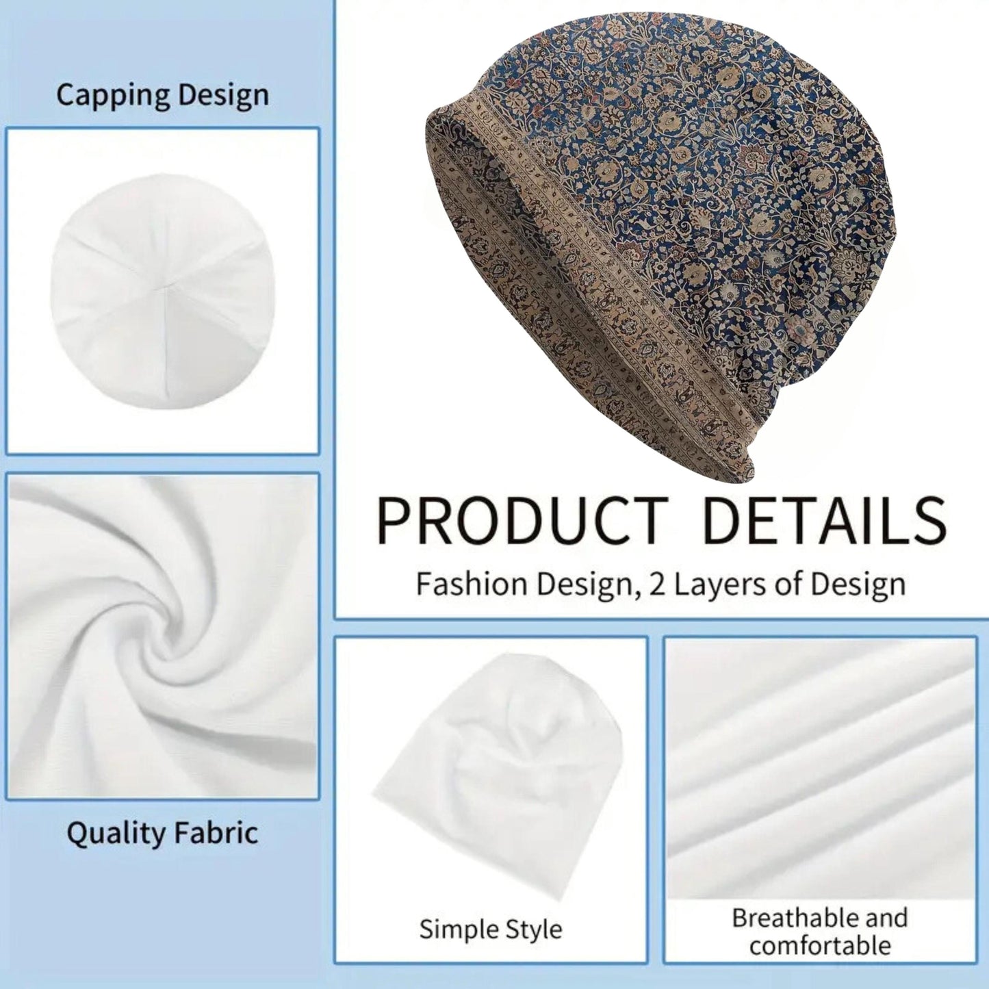 Men or Women Floral Pattern Headwear Slouch Beanie Headwear Lightweight Beanie Skull Cap Bonnet Vintage Style Skully Summer Hat Wildflowers