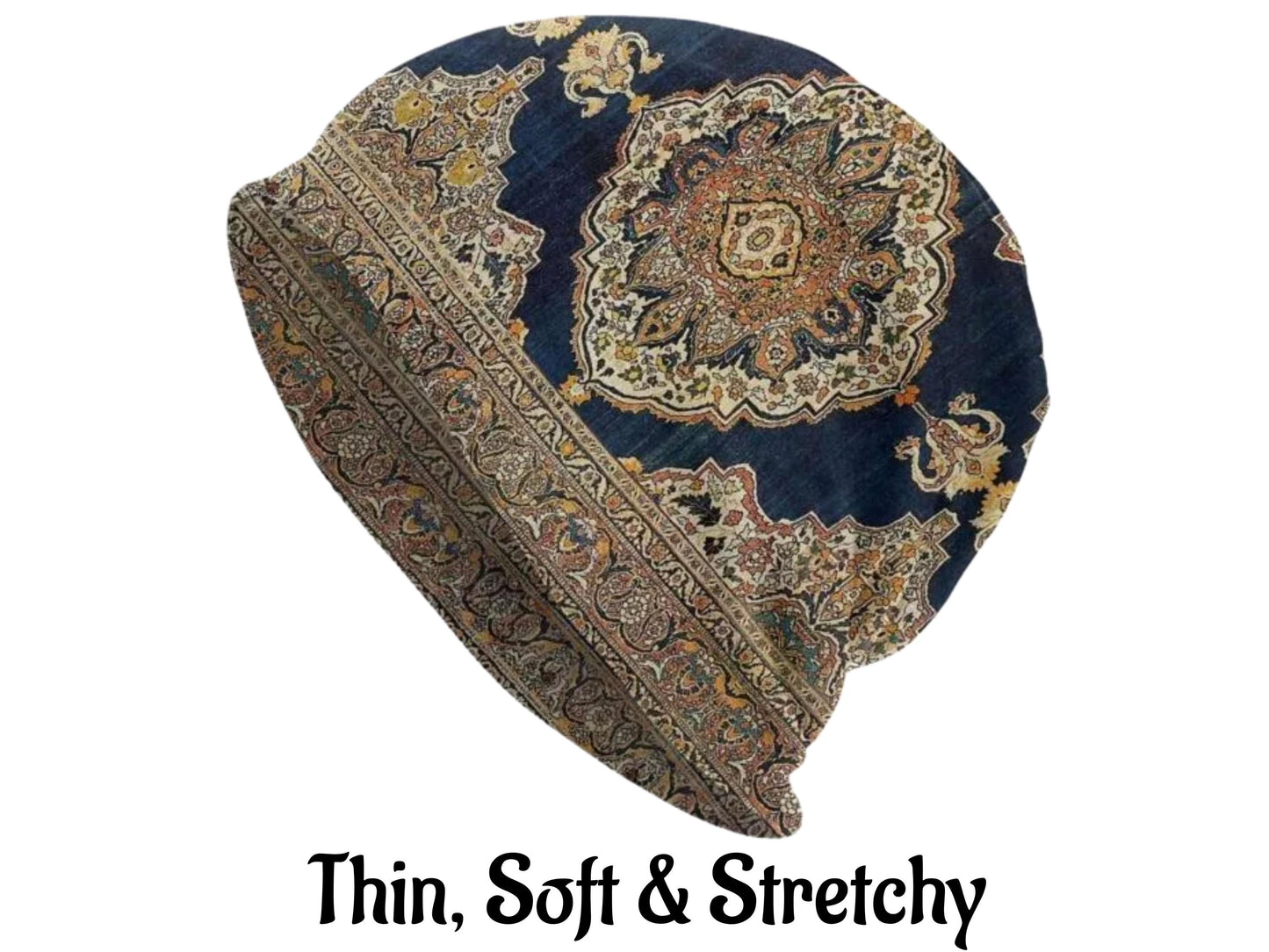 Mens Beanie Women Floral Pattern Summer Hat Beanie Headwear Lightweight Beanie Skull Cap Bonnet Vintage Style Skully Wildflowers Blue Tan