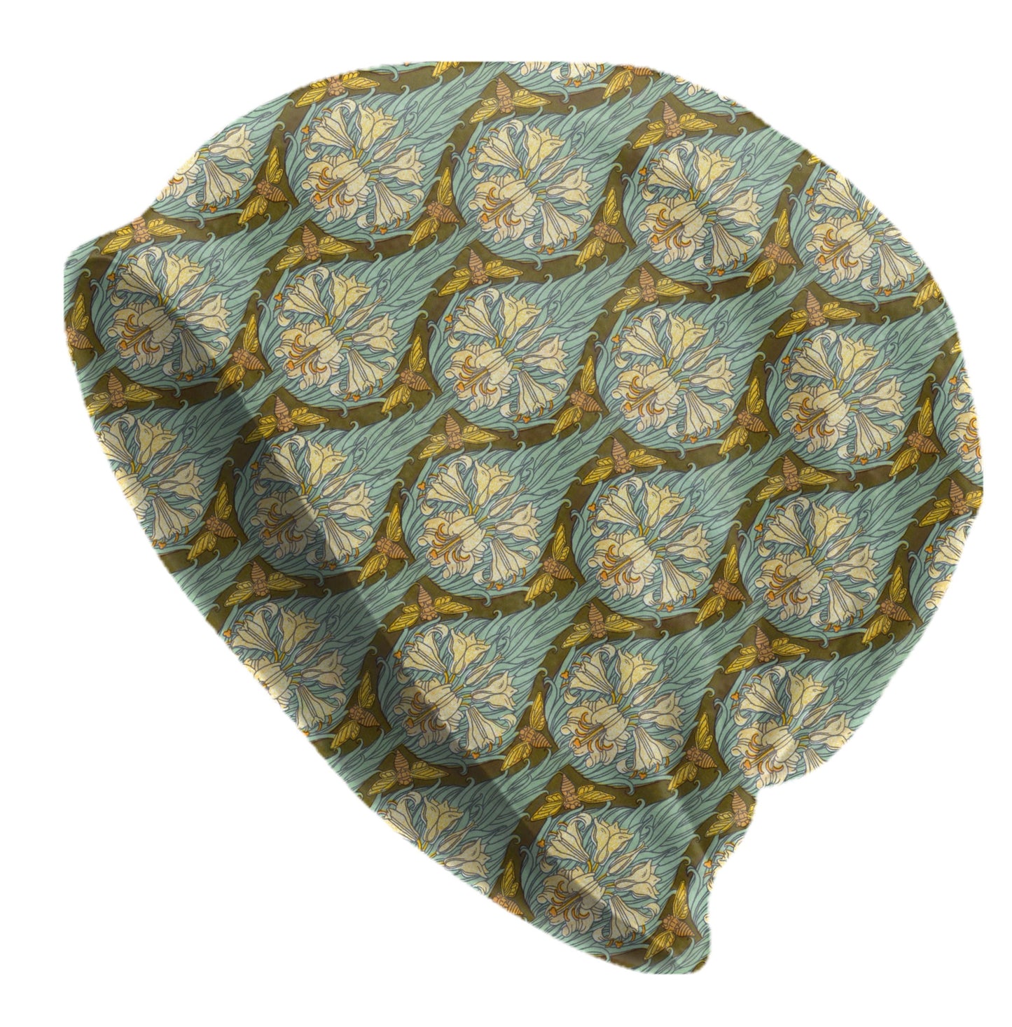 Cicada Art Nouveau Slouchy Beanie – Maurice Pillard Vintage Botanical Hat, Soft Lightweight Skull Cap, Floral Boho Headwear for Men & Women
