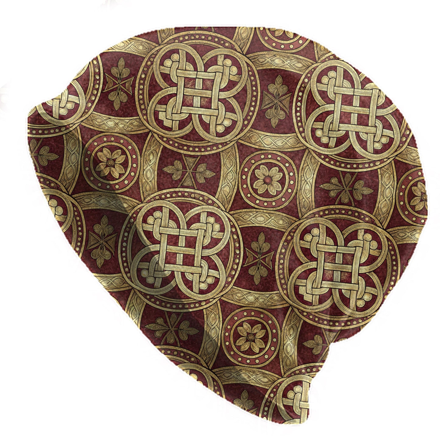 Regal Celtic Knot Slouchy Beanie – Soft Lightweight Stretch Skull Cap for Men and Women in Gold and Deep Red Pattern