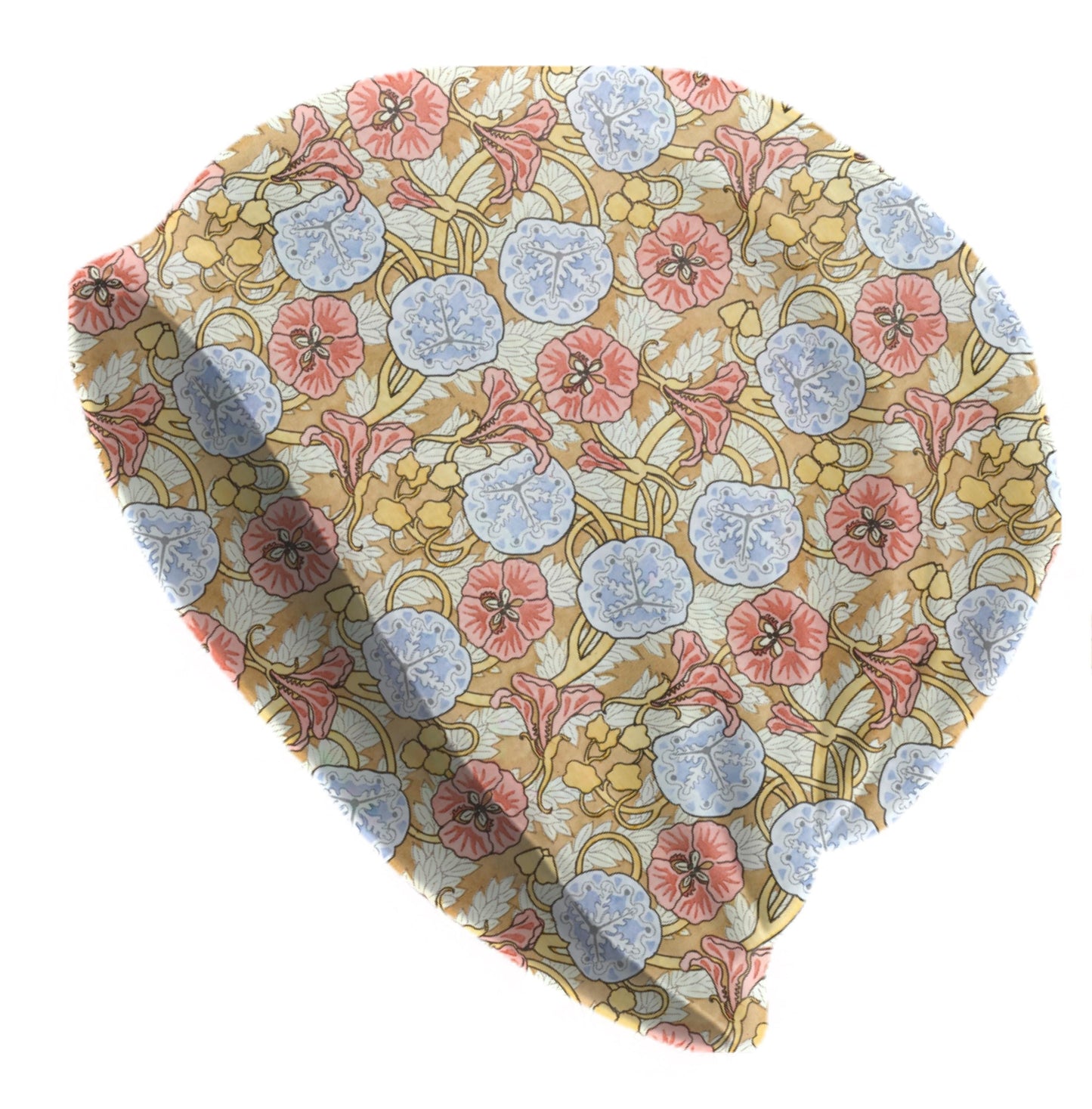 Art Nouveau Capucine Beanie – Maurice Pillard Verneuil Style Floral Slouch Hat, Pastel Vintage Print Cap, Women’s Hat & Men’s Beanie
