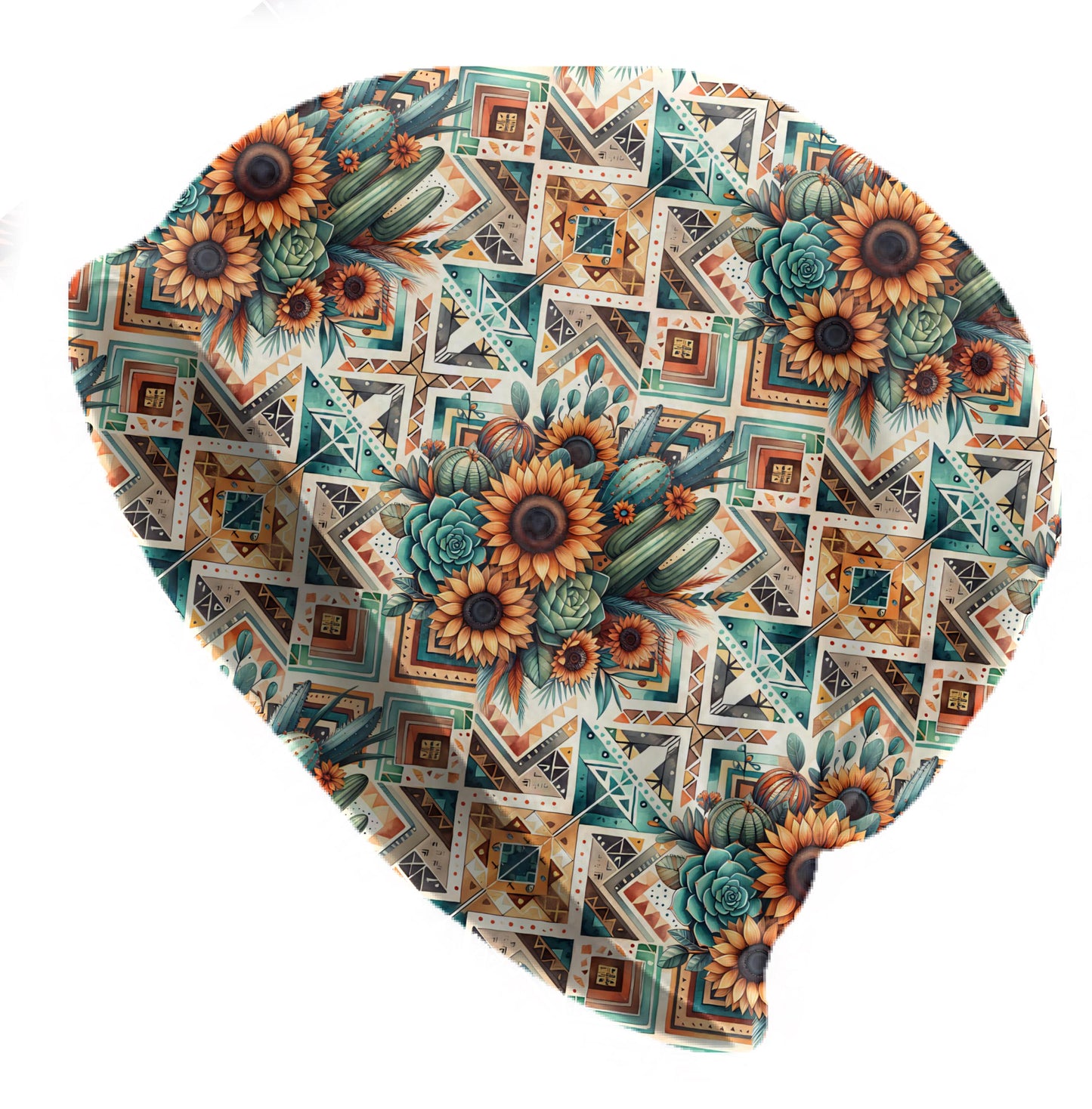Boho Aztec Sunflower Slouchy Beanie – Thin Stretchy Lightweight Skull Cap for Men and Women with Cactus & Southwest Florals