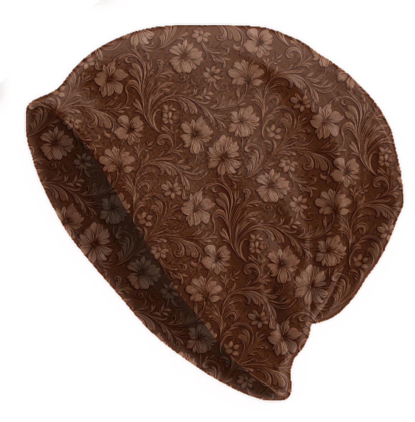 Engraved Floral Scroll Slouchy Beanie – Soft Lightweight Skull Cap, Thin Bonnet Hat for Men & Women, Carved Vintage Pattern