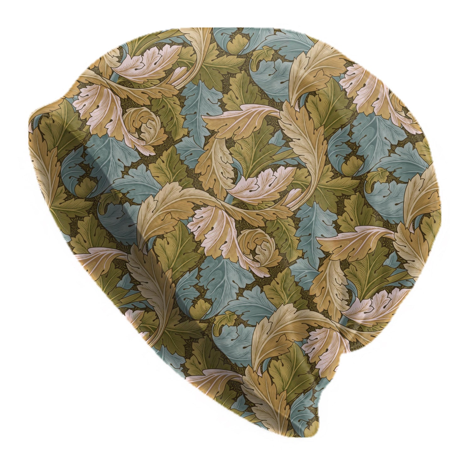 William Morris Acanthus Beanie – Vintage Botanical Leaf Print Slouchy Hat in Sage Blue & Gold – Thin Soft Custom Women’s Hat, Men’s Beanie
