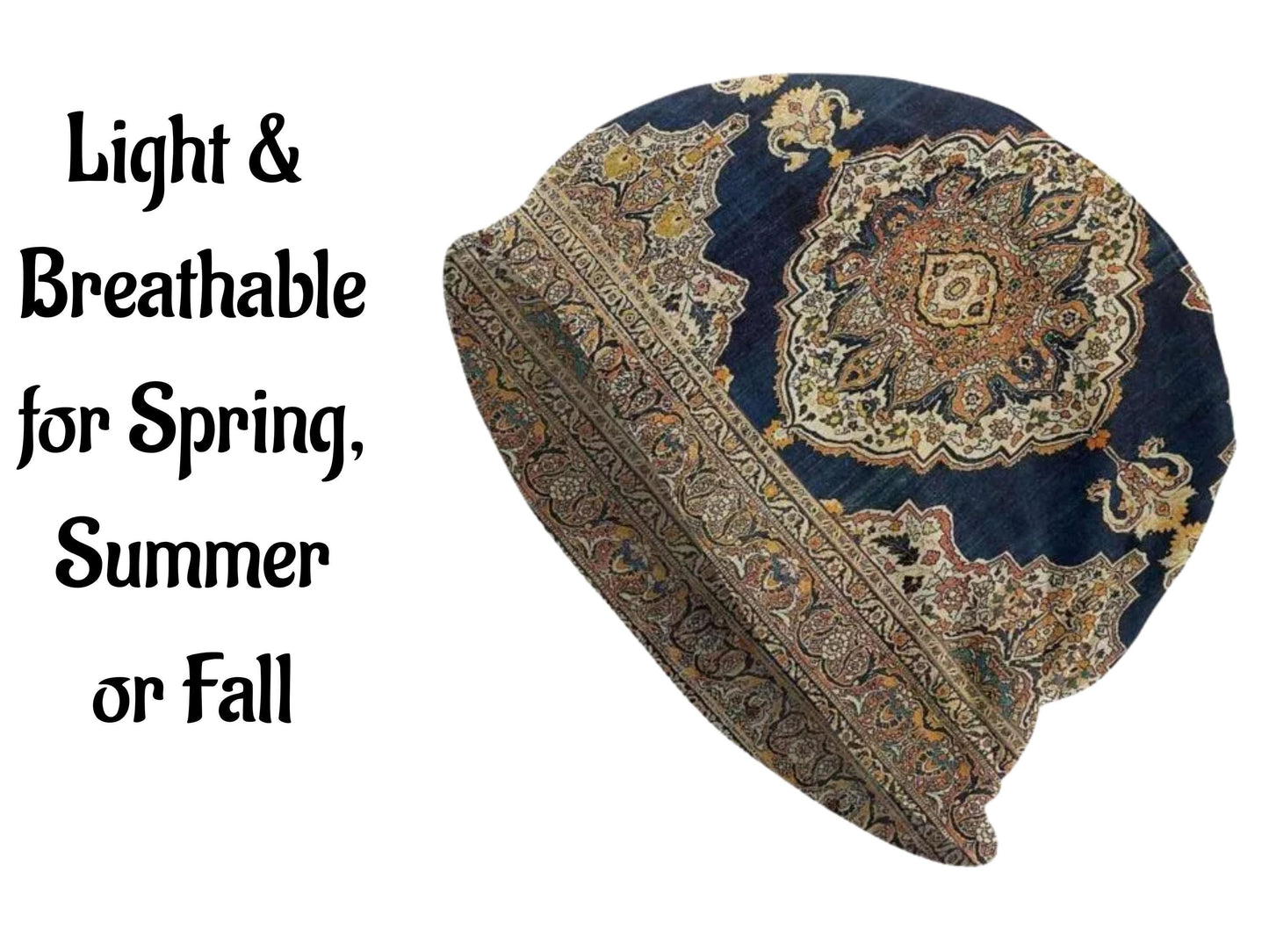 Mens Beanie Women Floral Pattern Summer Hat Beanie Headwear Lightweight Beanie Skull Cap Bonnet Vintage Style Skully Wildflowers Blue Tan