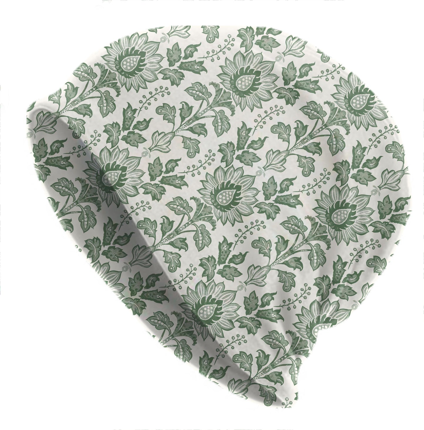 Green Sunflower Block Print Slouchy Beanie – Vintage Botanical Skull Cap, Soft Breathable Beanie Hat, Men Baenies, Womens Skull Cap,