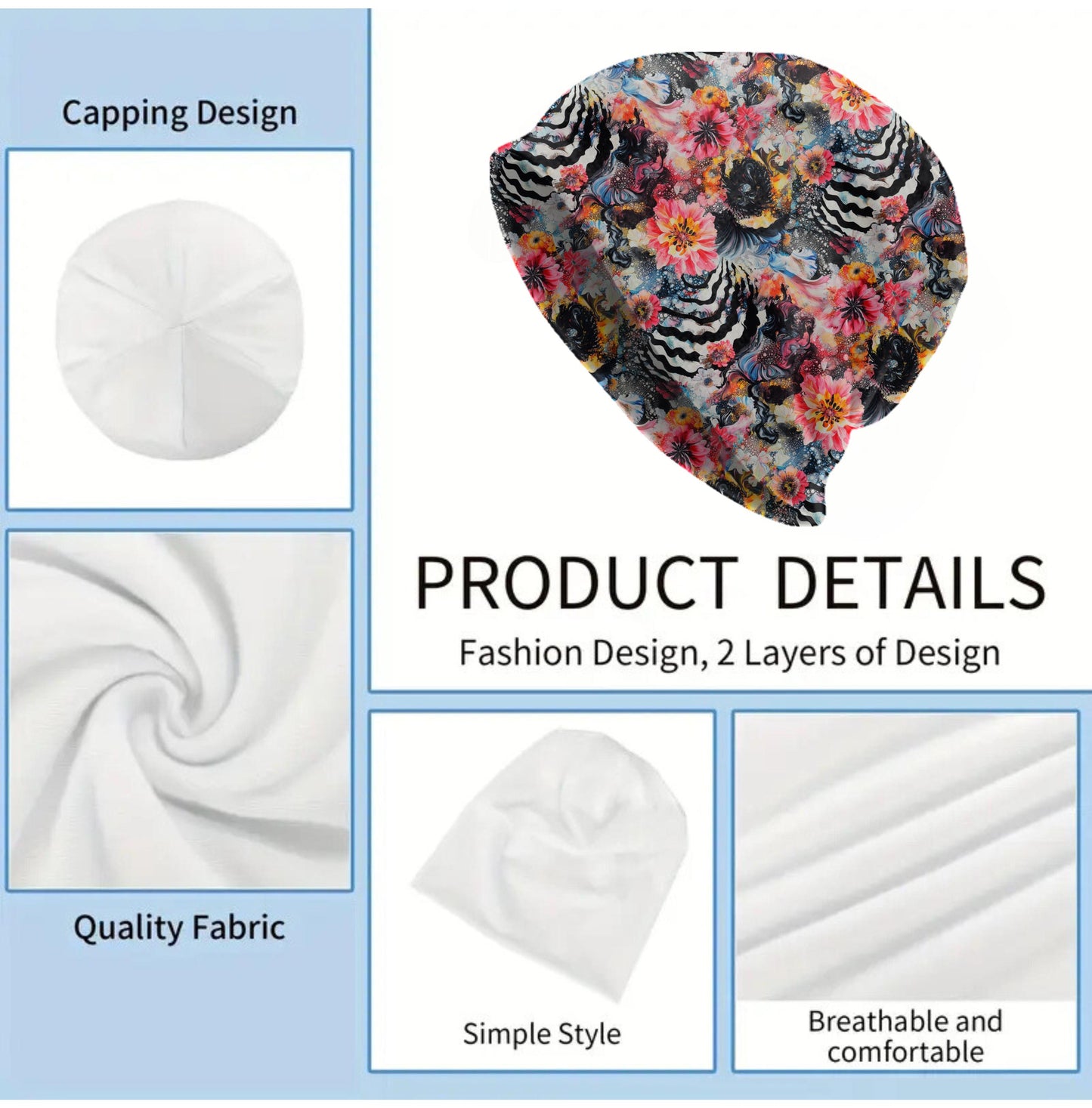 Abstract Ink Bloom Slouchy Beanie – Bold Artistic Bonnet, Soft Thin Stretchy Skull Cap for Men & Women, Vibrant Floral Swirl Print Hat