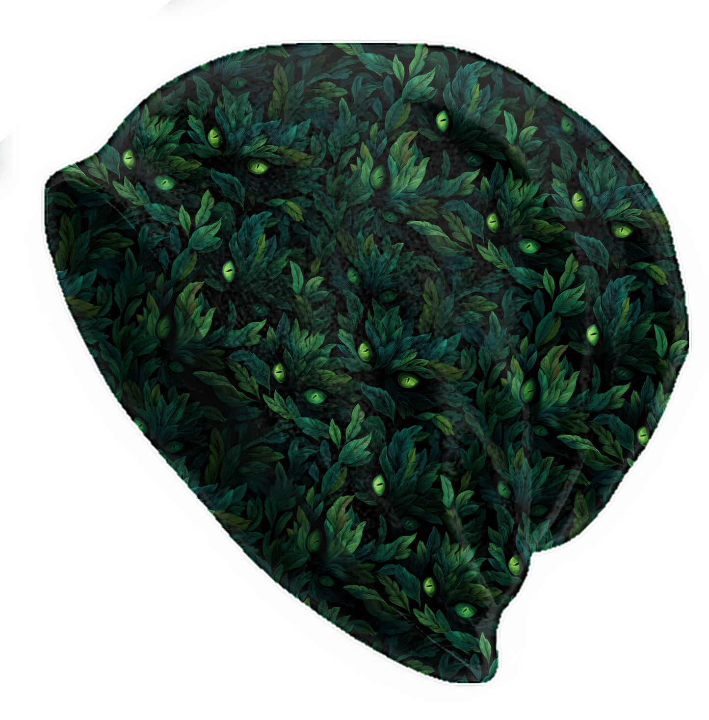 Green Eyes Forest Slouchy Beanie – Soft Lightweight Skull Cap, Thin Bonnet Hat for Men & Women, Dark Foliage Pattern