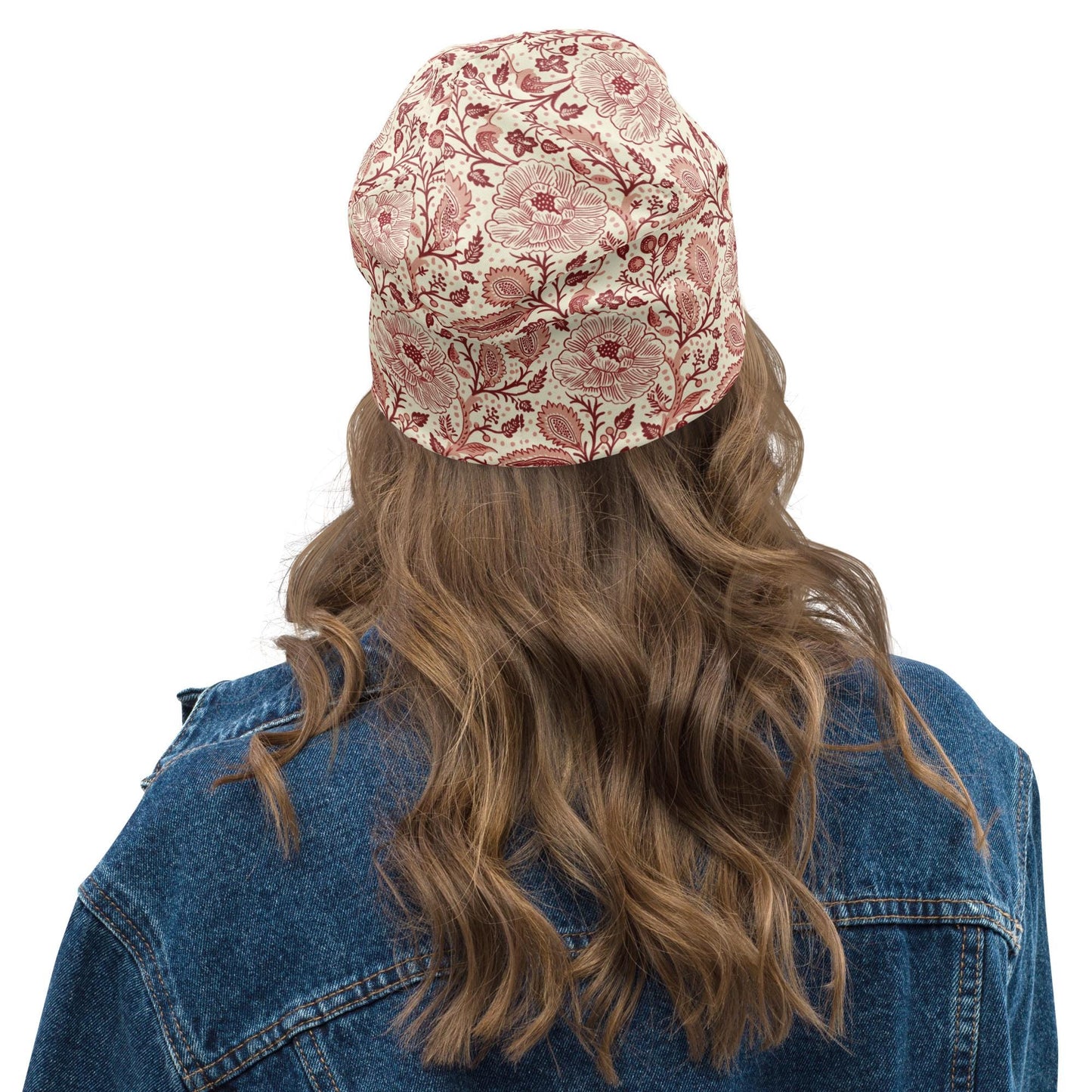 Heritage Floral Slouchy Beanie – Hand Block Printed Botanical Skull Cap, Boho Retro Beanie for Men & Women, Fall Skull Caps, Mens Beanies