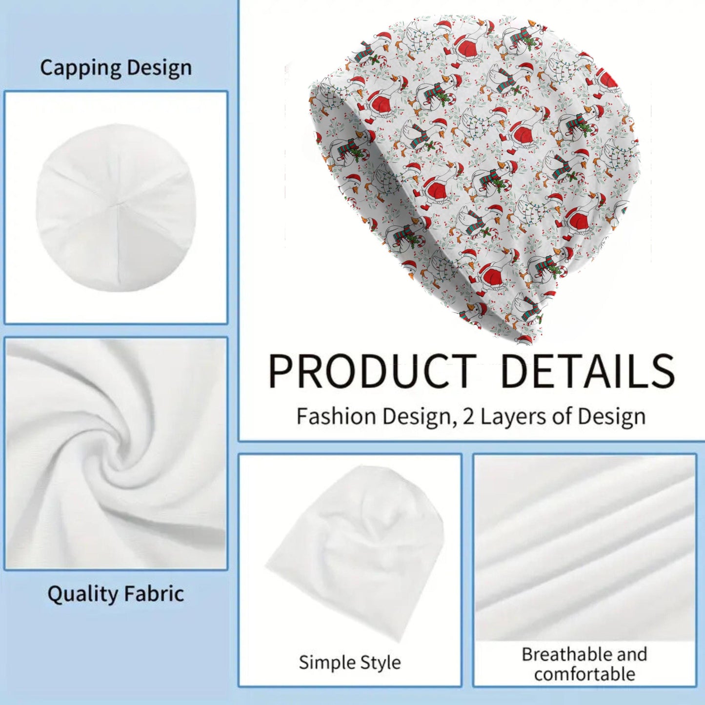 Christmas Goose Thin Slouchy Beanie Funny Holiday Hat for Men & Women, Cozy Winter Bonnet, Festive Farm Animal Print