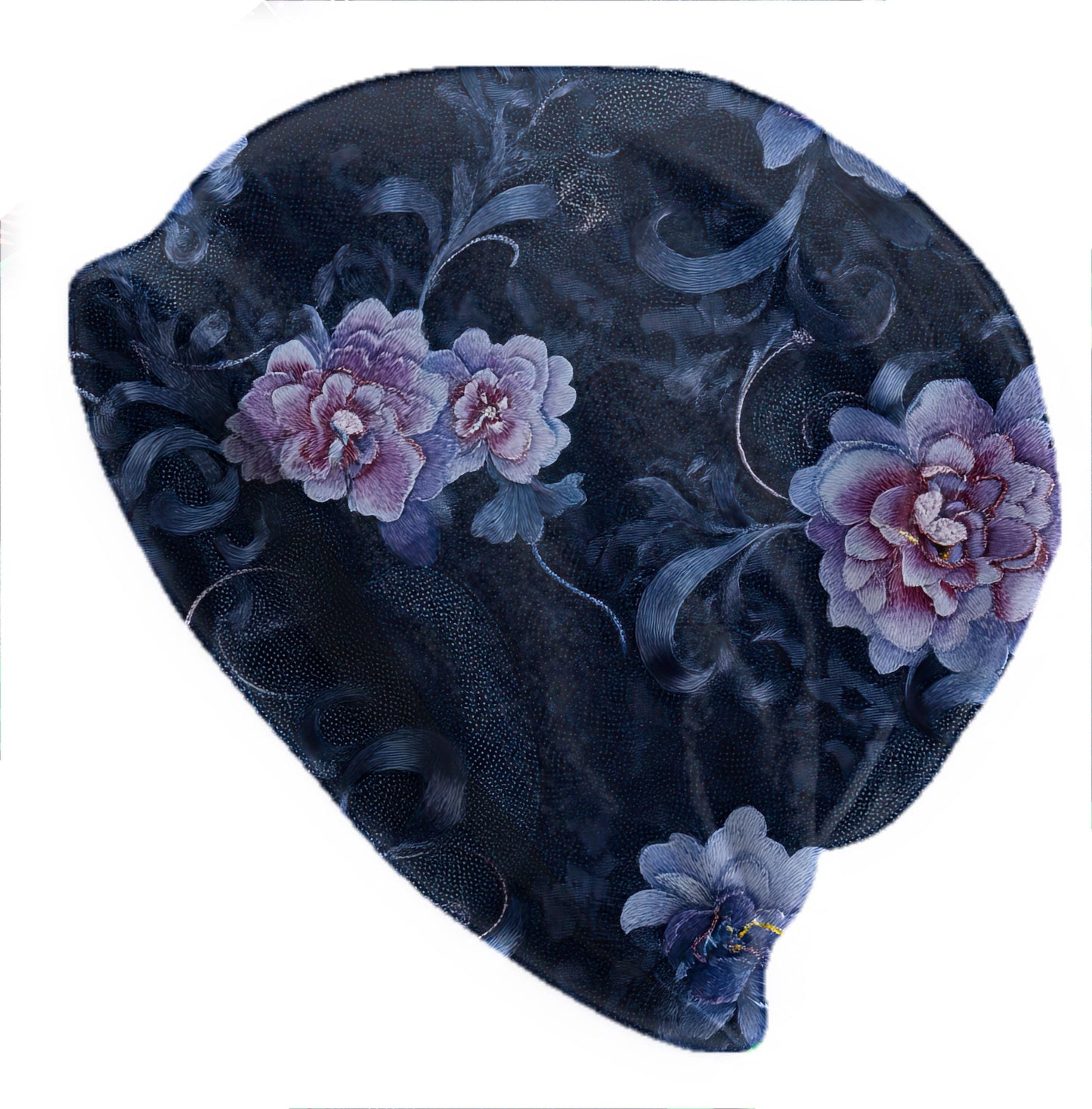 Midnight Peony Slouchy Beanie – Dark Romantic Floral Skull Cap, Hand-Painted Look Boho Vintage Beanie for Men and Women, Thin Beanie