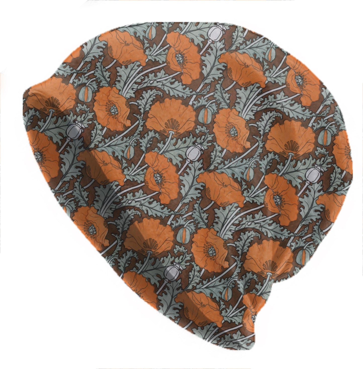 Thin Maurice Pillard Poppies Beanie – Vintage Art Nouveau Floral Hat, Terracotta Botanical Slouch Cap, Soft Lightweight Beanie