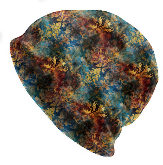 Vintage Baroque Damask Slouchy Beanie – Soft Lightweight Skull Cap, Thin Bonnet Hat for Men & Women, Retro Ornate Pattern, Double-Layer Look