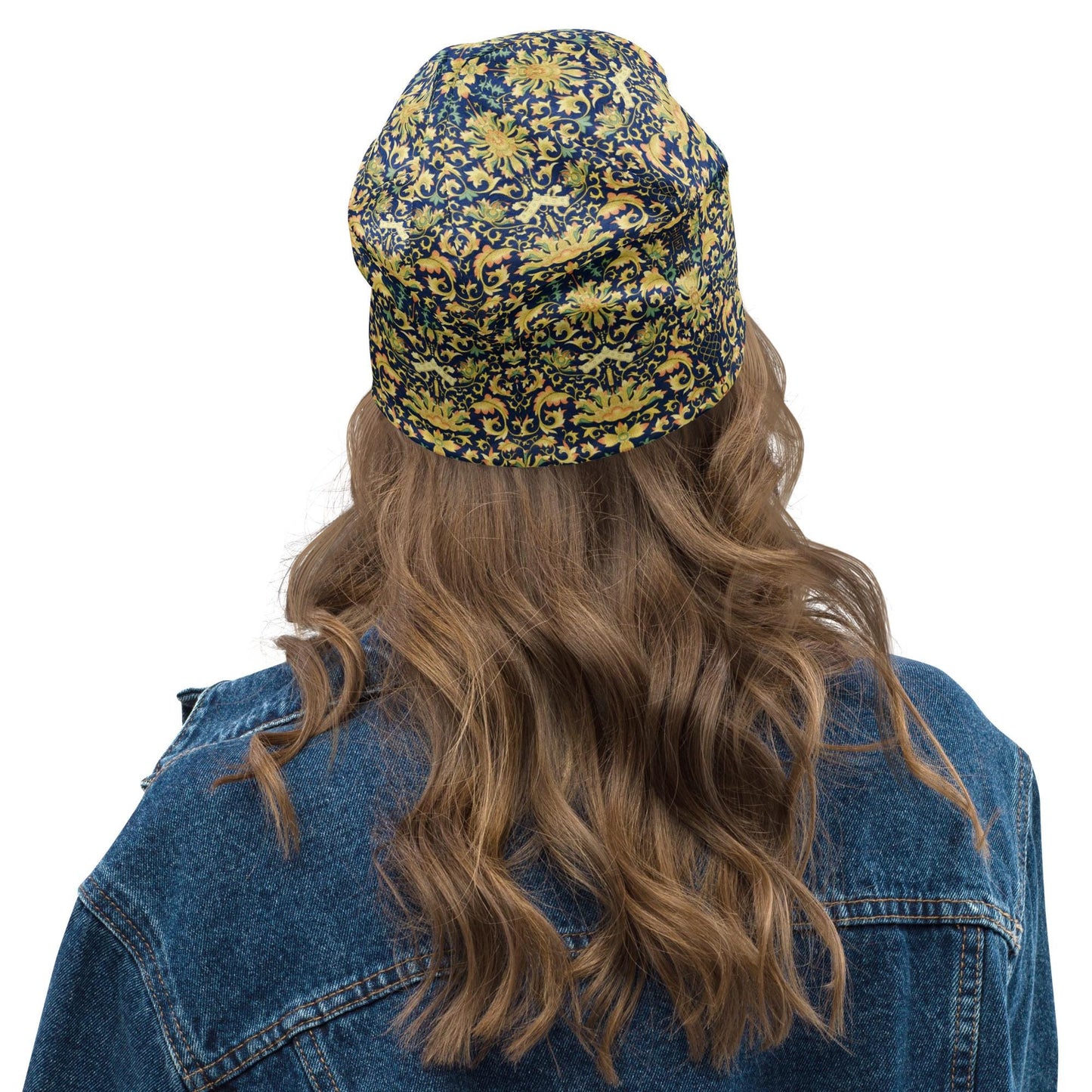 Royal Blue Lotus Beanie – Oriental Floral Pattern Hat, Vintage Asian Inspired Print Cap, Soft Lightweight Unisex Beanie
