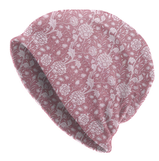 William Morris Dusty Rose Floral Beanie – Vintage Botanical Slouchy Hat – Thin Soft Made to Order Women’s Hat & Men’s Beanie
