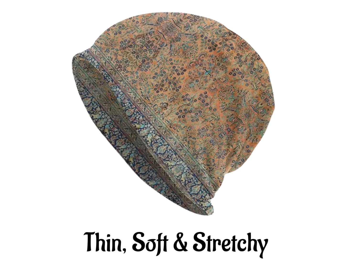 Mens Beanie Women Floral Pattern Summer Hat Beanie Headwear Lightweight Beanie Skull Cap Bonnet Vintage Style Skully Wildflowers Tan Brown