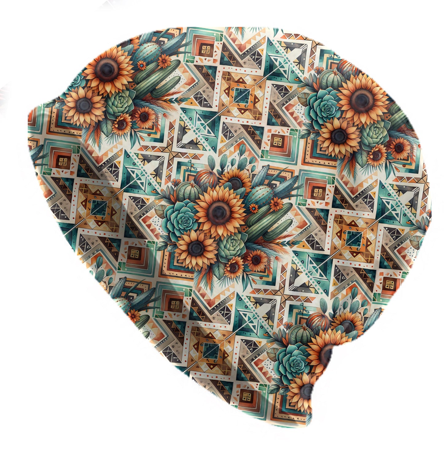 Boho Aztec Sunflower Slouchy Beanie – Thin Stretchy Lightweight Skull Cap for Men and Women with Cactus & Southwest Florals