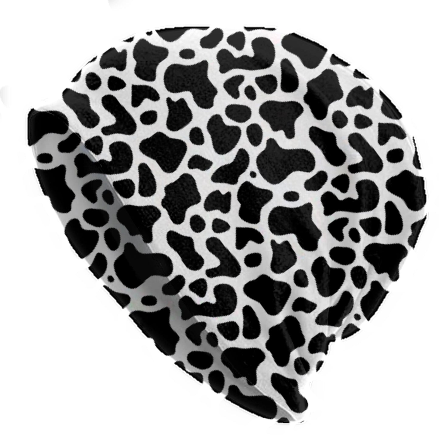 Cow Print Slouchy Beanie – Soft Lightweight Skull Cap, Thin Bonnet Hat for Men & Women, Black and White Animal Pattern