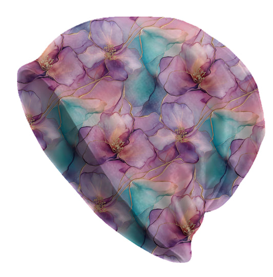 Dreamy Fuchsia Slouchy Beanie – Pastel Floral Bonnet, Soft Thin Stretchy Skull Cap for Men & Women, Ethereal Watercolor Flower Print