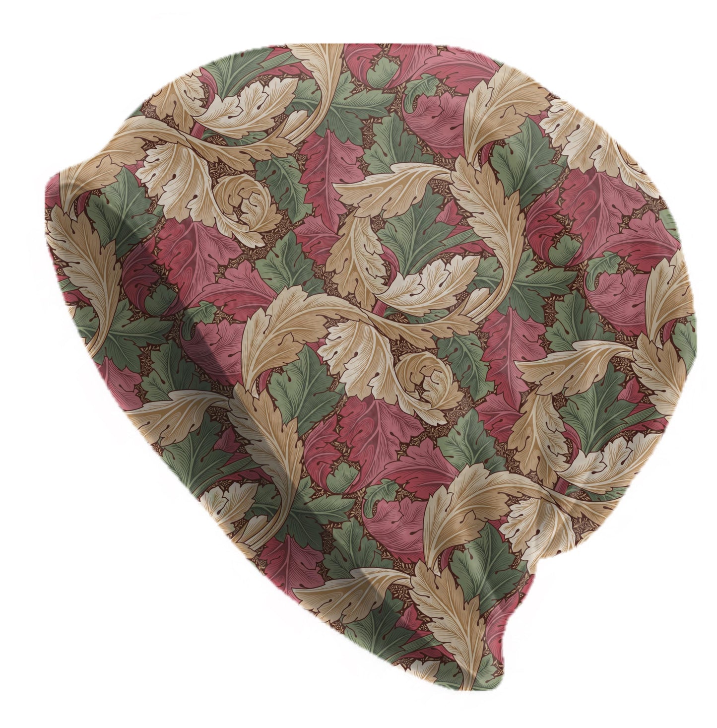 William Morris Acanthus Beanie – Vintage Botanical Leaf Print Slouchy Hat in Sage Blue & Gold – Thin Soft Custom Women’s Hat, Men’s Beanie