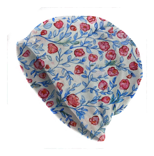 Shabby Rose Garden Watercolor Slouchy Beanie – Hand-Painted Botanical Skull Cap, Vintage Boho Cottagecore Beanie for Men and Women