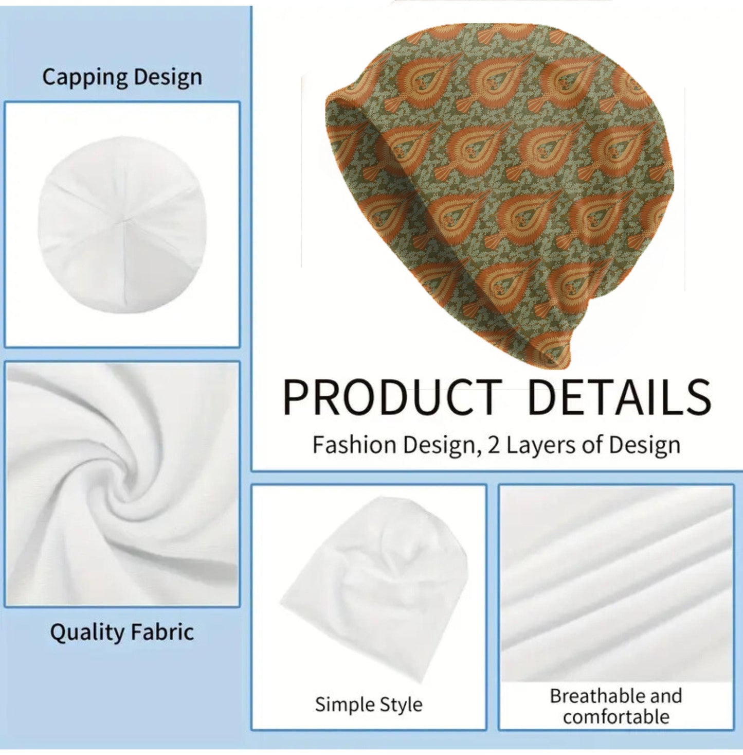 Maurice Pillard Eagle Beanie – Vintage Art Nouveau Slouchy Cap, Soft Lightweight Hat, Boho Bird Print Beanie for Women & Men, Nature Style