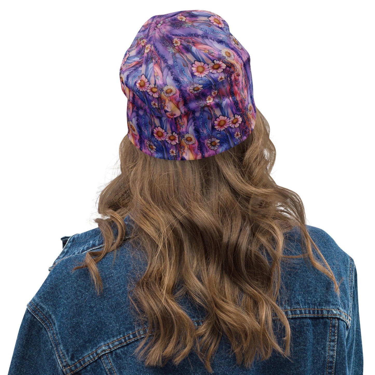 Meadow Glow Slouchy Beanie – Thin Stretchy Lightweight Skull Cap for Men and Women in Pink Lavender and Wildflower Blues
