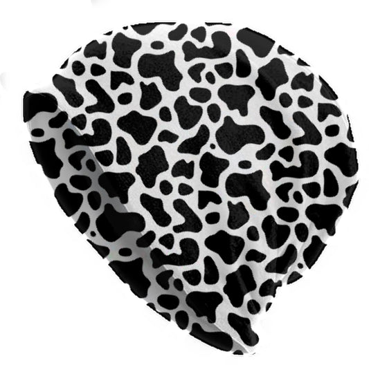 Cow Print Slouchy Beanie – Soft Lightweight Skull Cap, Thin Bonnet Hat for Men & Women, Black and White Animal Pattern