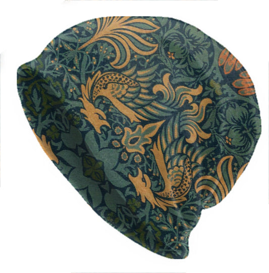 Peacock & Dragon Floral Slouchy Beanie – Unisex Lightweight Vintage Boho Hat, Mythical Creature Headwear, Soft Oversized Skull Cap Skully