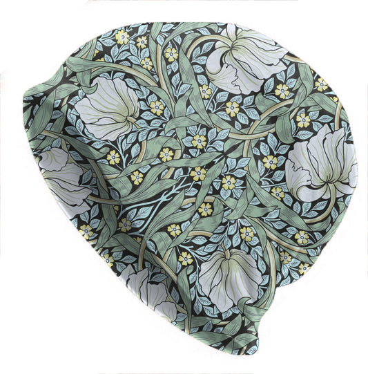 Slouchy Beanies Boho Beanie Skull Cap Thin Soft Caps Boho Hats Lightweight Bonnet Hat Hippie Stretchy Floral Beanie William Morris Iris