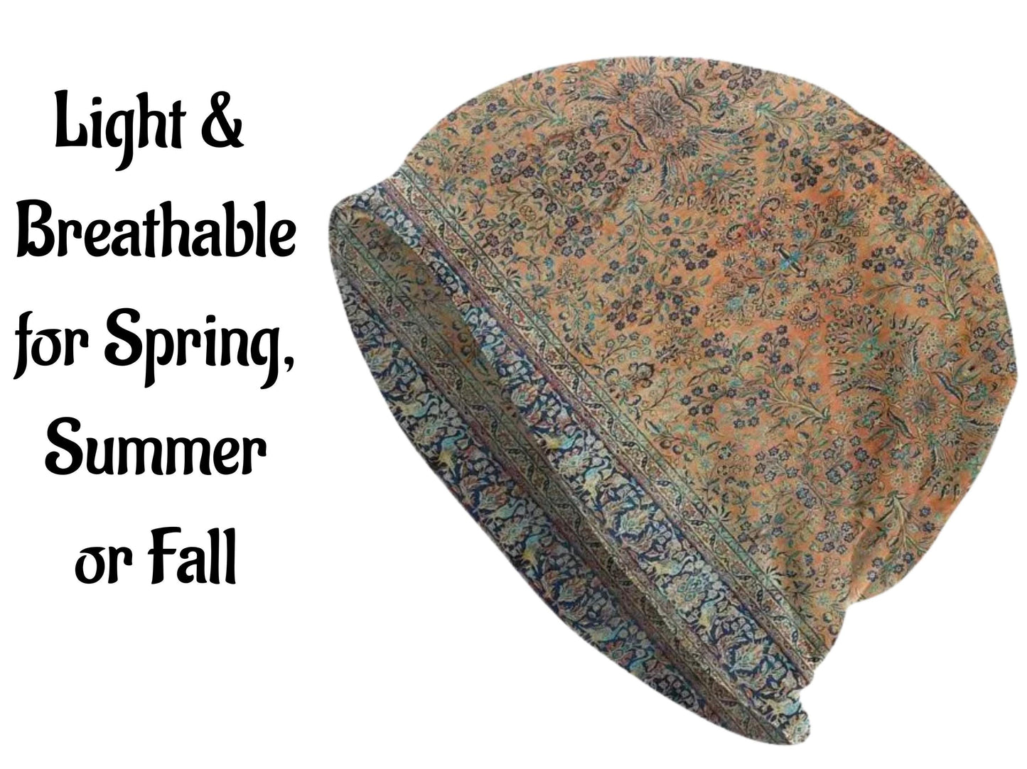 Mens Beanie Women Floral Pattern Summer Hat Beanie Headwear Lightweight Beanie Skull Cap Bonnet Vintage Style Skully Wildflowers Tan Brown