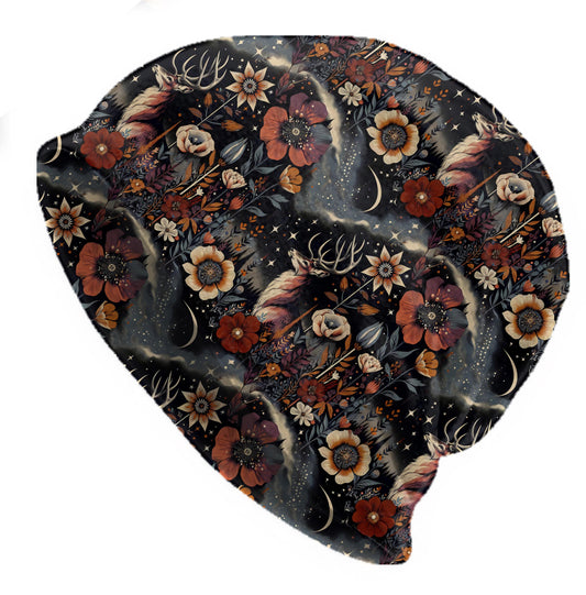Night Stag Slouchy Beanie – Thin Stretchy Lightweight Skull Cap for Men and Women in Mystical Forest Art