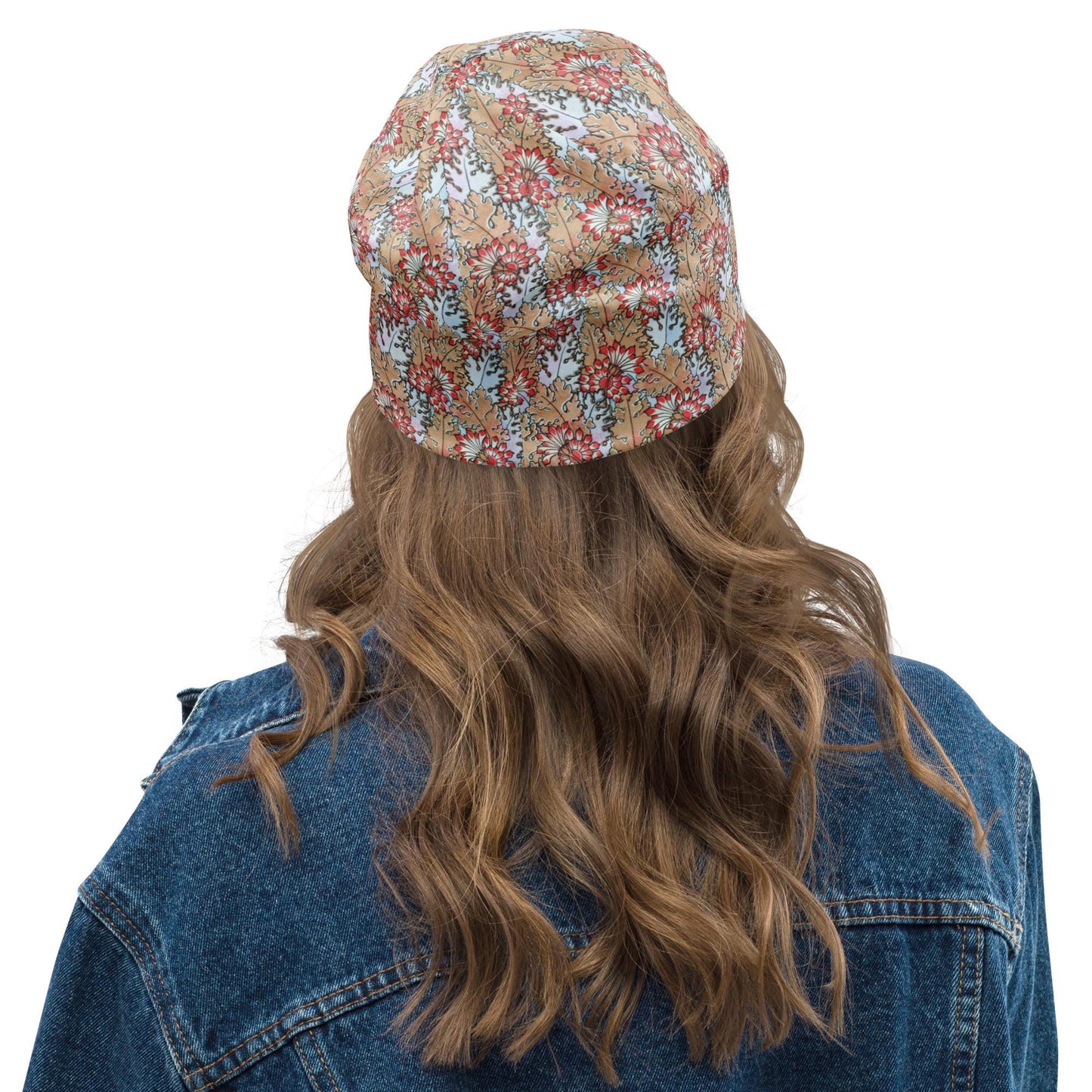 Art Nouveau Chrysanthemum Beanie – Maurice Pillard-Verneuil Style Floral Slouch Hat, Botanical Cap for Women, Men, Soft Stretchy Beanie