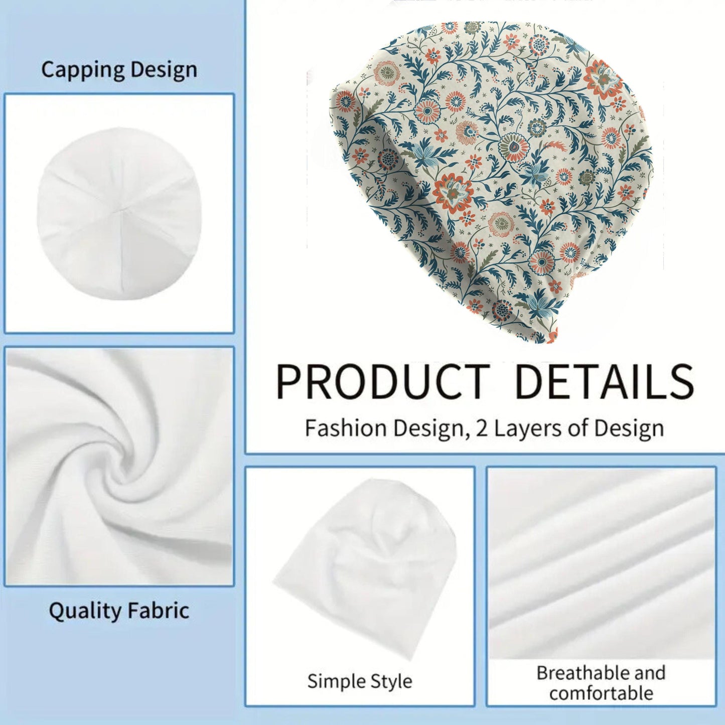 Thin Folk Art Floral Slouchy Beanie – Vintage Botanical Skull Cap, Soft Breathable Beanie Hat for Men & Women, Fall and Spring Beanies