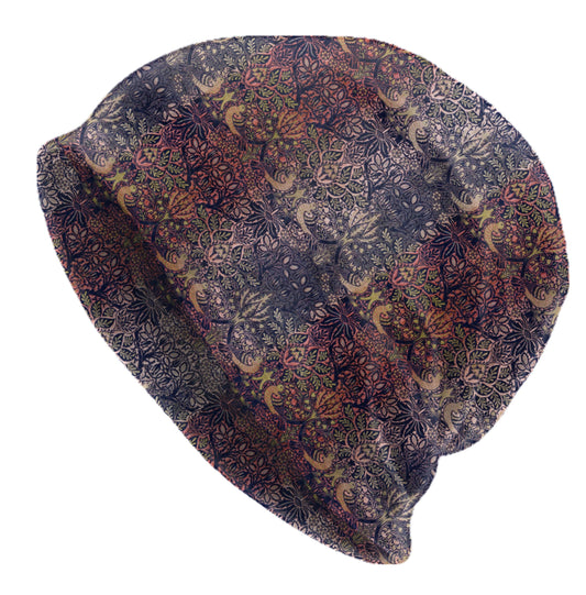 Faded Tapestry Slouchy Beanie – Roses and Doves, Vintage Botanical Bonnet, Soft Thin Stretchy Skull Cap for Men & Women, Heritage Floral