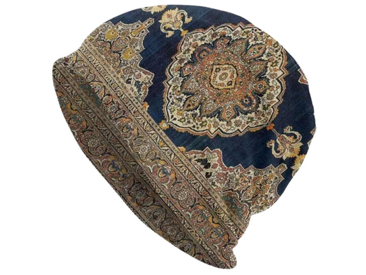 Mens Beanie Women Floral Pattern Summer Hat Beanie Headwear Lightweight Beanie Skull Cap Bonnet Vintage Style Skully Wildflowers Blue Tan