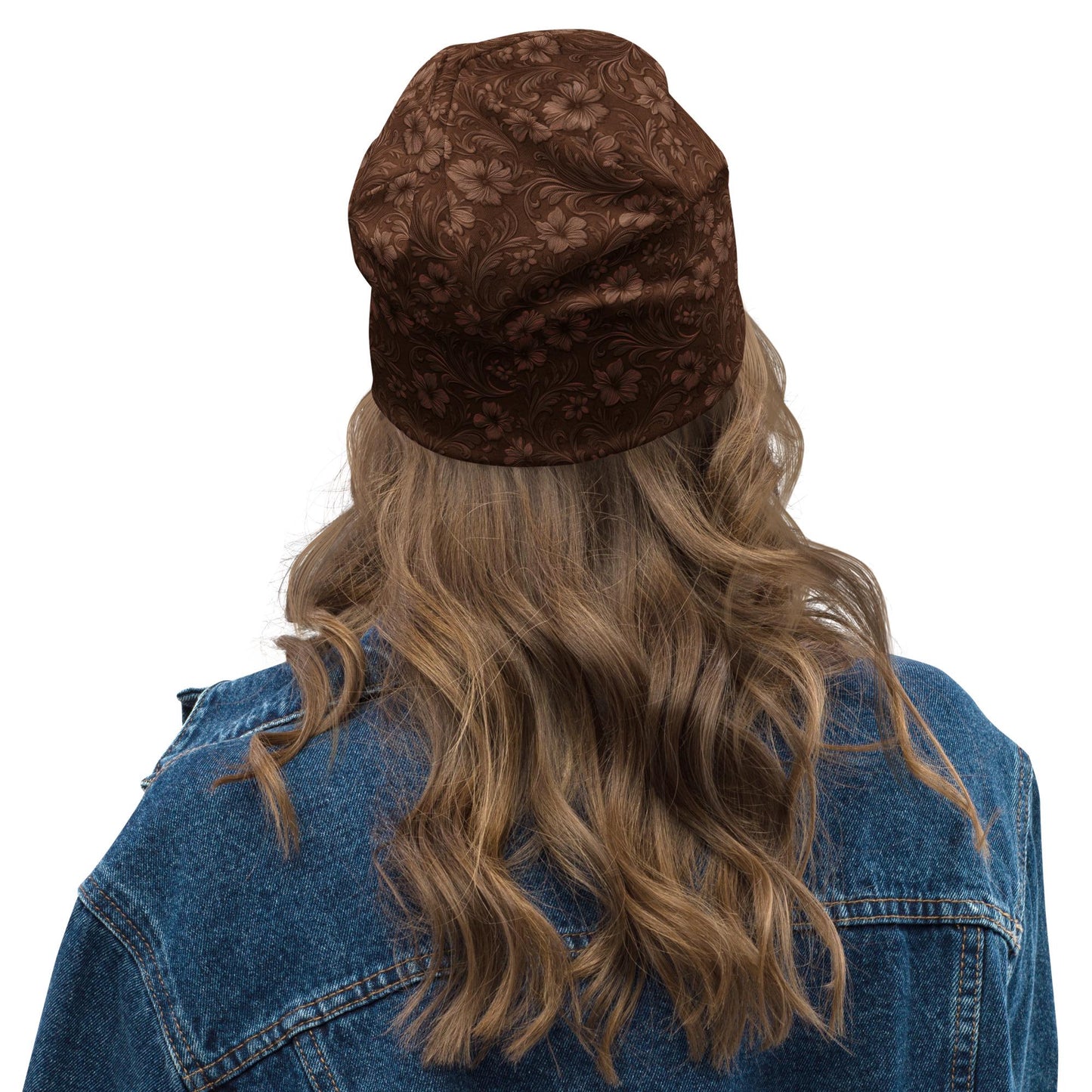 Engraved Floral Scroll Slouchy Beanie – Soft Lightweight Skull Cap, Thin Bonnet Hat for Men & Women, Carved Vintage Pattern