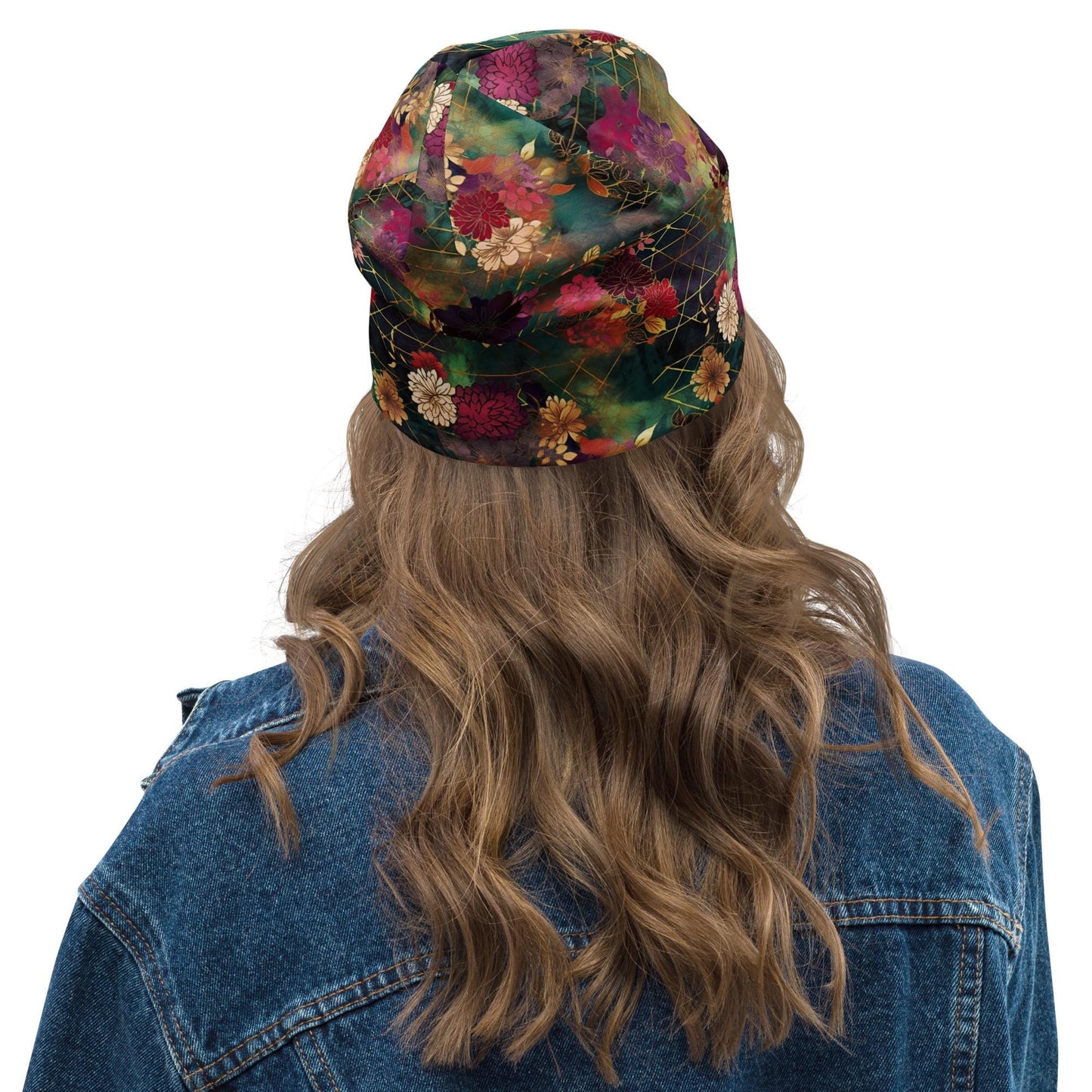 Chiyogami Japanese Floral Slouchy Beanie – Rich Botanical Pattern, Soft Lightweight Double-Layer Stretch Cap for Men & Women