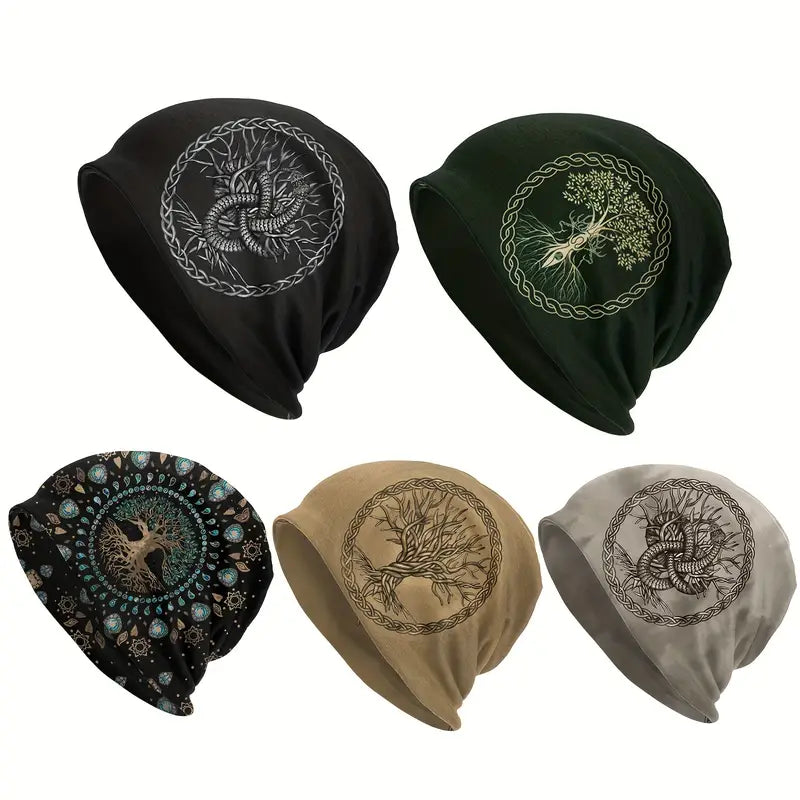 Stylish Viking Compass Beanie | Unisex Tree of Life Slouchy Bonnet Ski Cap | Soft, Thin, Warm, and Breathable Skullies & Beanies for Men and Women