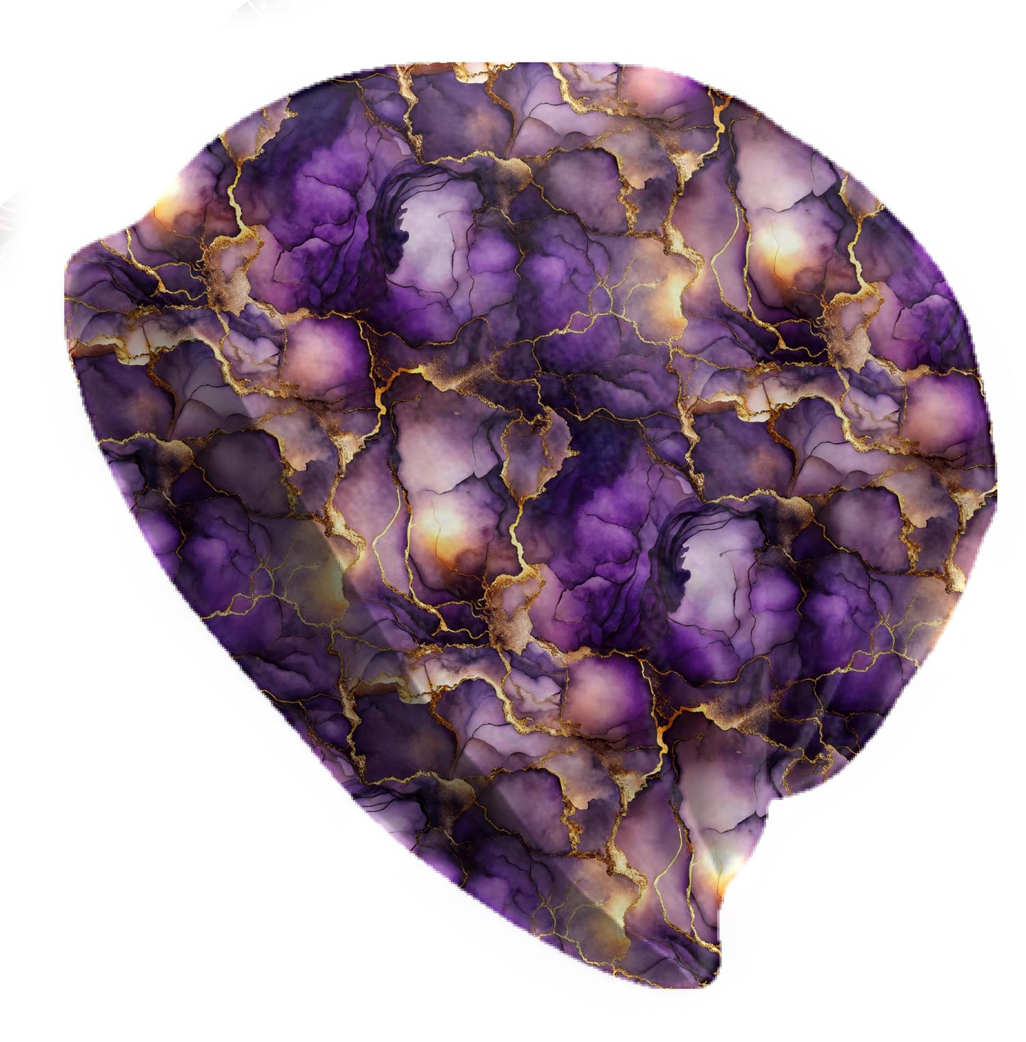 Amethyst Marble Glow Slouchy Beanie – Thin Stretchy Lightweight Skull Cap for Men and Women in Purple Ink and Gold Veins
