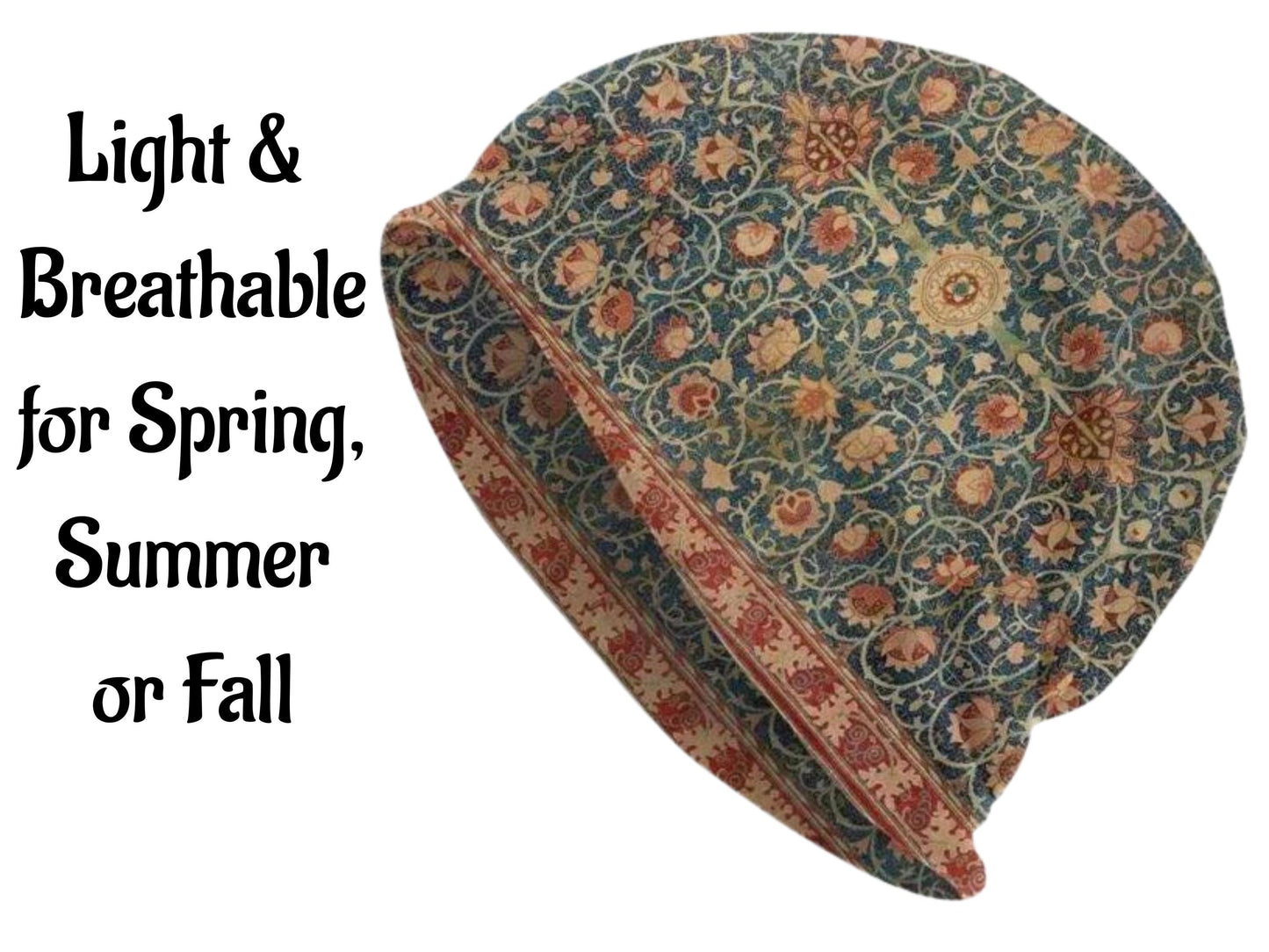 Mens Beanie Womens Floral Pattern Summer Hat Beanie Headwear Lightweight Beanie Skull Cap Bonnet Vintage Style Skully Wildflowers Red Green